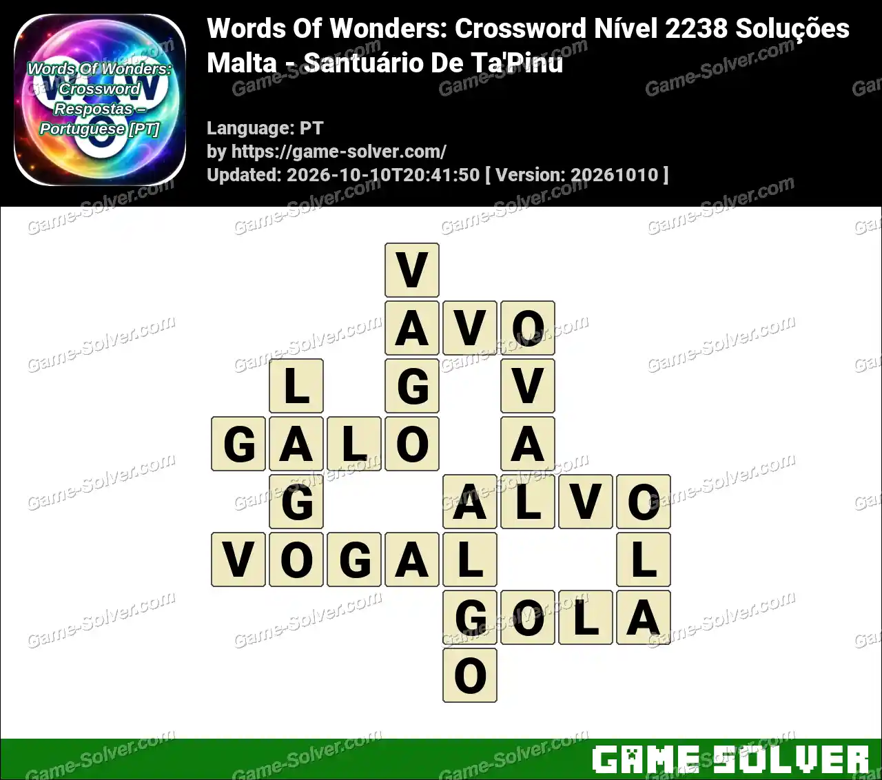 Words Of Wonders: Crossword Nível 2238 Soluções – Malta – Santuário De Ta’Pinu